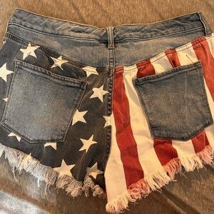 Mossimo Supply Co. Blue and Red Jean Shorts High-Waisted Distressed